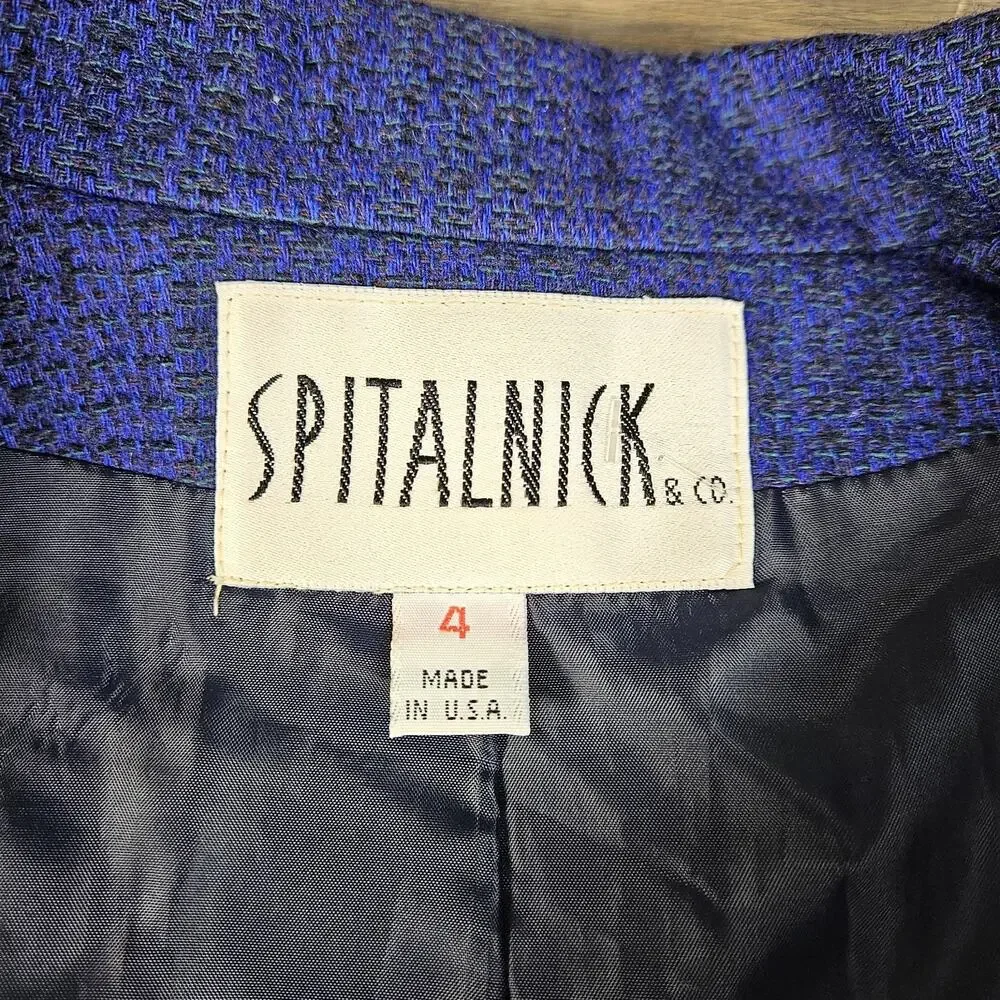 Vintage Spitalnick & Co. Blue Blazer One Button Green Accent Wool Blend Size‎ 4